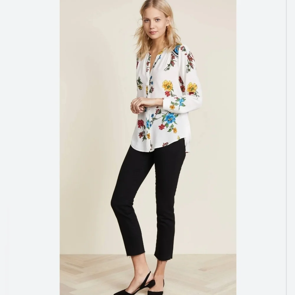 Joie Yaritza B Floral-Print Silk Georgette buttom down Top Size Small